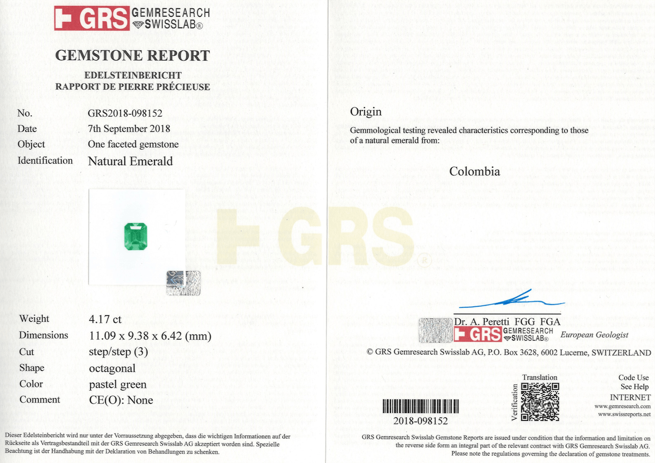 Giay chung nhan Emerald