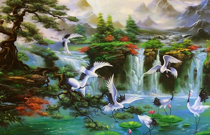 Tranh đá quý: Tranh Tùng Hạc Diên Niên